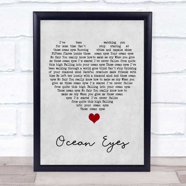 Billie Eilish Ocean Eyes Grey Heart Song Lyric Quote Music Print