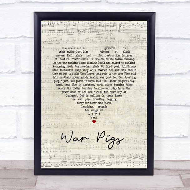 Black Sabbath War Pigs Script Heart Song Lyric Quote Music Print