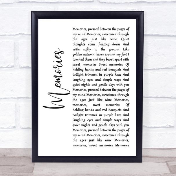 Elvis Presley Memories White Script Song Lyric Quote Music Print