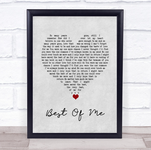 Michael Buble Best Of Me Grey Heart Song Lyric Quote Music Print