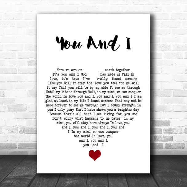 Stevie Wonder You And I White Heart Song Lyric Quote Music Print