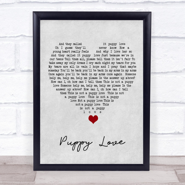 Donny Osmond Puppy Love Grey Heart Song Lyric Quote Music Print