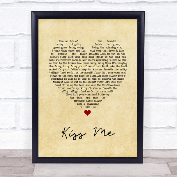 Jason Walker Kiss Me Vintage Heart Song Lyric Quote Music Print