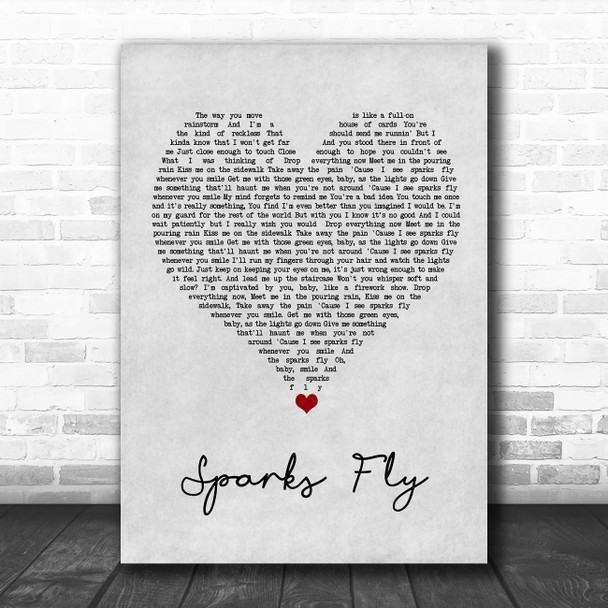 Taylor Swift Sparks Fly Grey Heart Song Lyric Quote Music Print