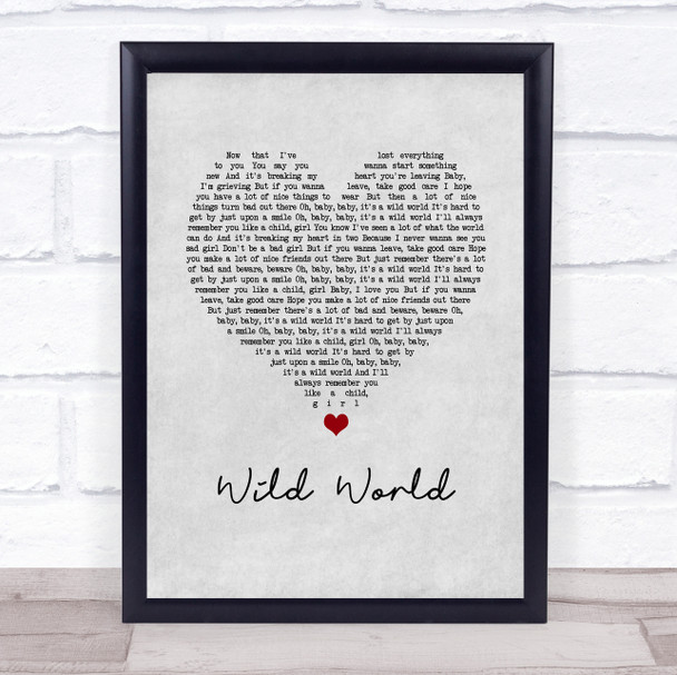 Cat Stevens Wild World Grey Heart Song Lyric Quote Music Print