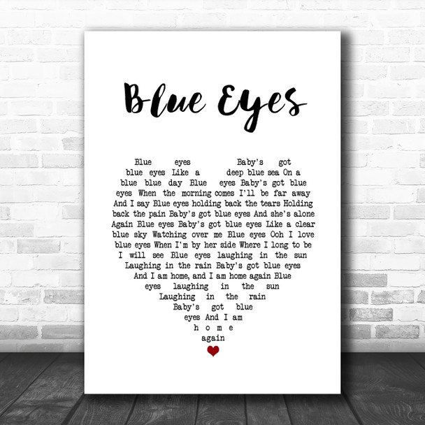 Elton John Blue Eyes White Heart Song Lyric Quote Music Print