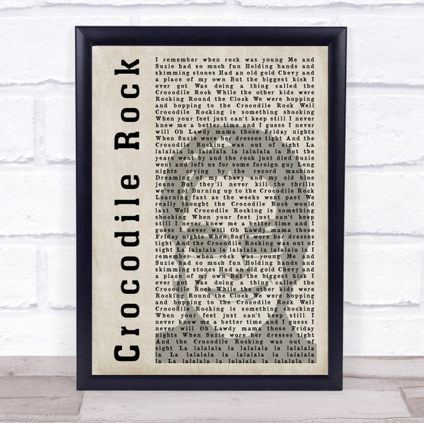 Elton John Crocodile Rock Shadow Song Lyric Quote Music Print