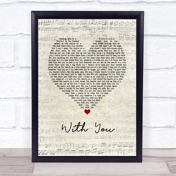 Tyler Shaw With You Script Heart Song Lyric Quote Music Print