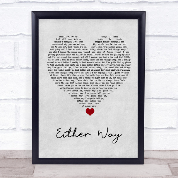 The Twang Either Way Grey Heart Song Lyric Quote Music Print