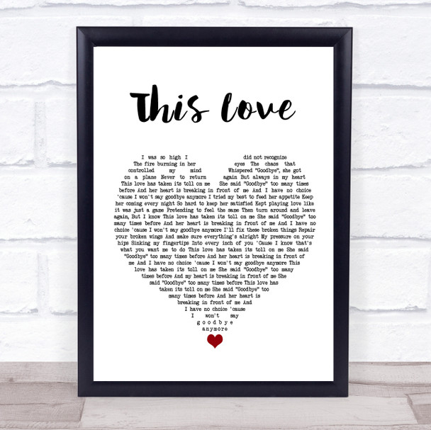Maroon 5 This Love White Heart Song Lyric Quote Music Print