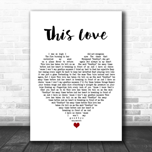 Maroon 5 This Love White Heart Song Lyric Quote Music Print