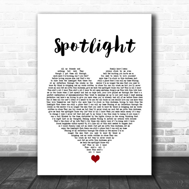 Dappy Spotlight White Heart Song Lyric Quote Music Print