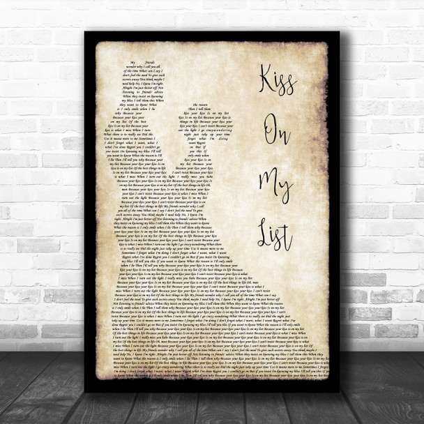 Hall & Oates Kiss On My List Song Lyric Man Lady Dancing Music Wall Art Print