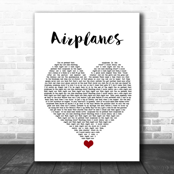 BoB Airplanes White Heart Song Lyric Quote Music Print