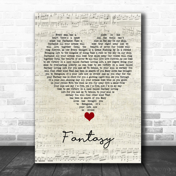 Earth, Wind And Fire Fantasy Script Heart Song Lyric Quote Music Print