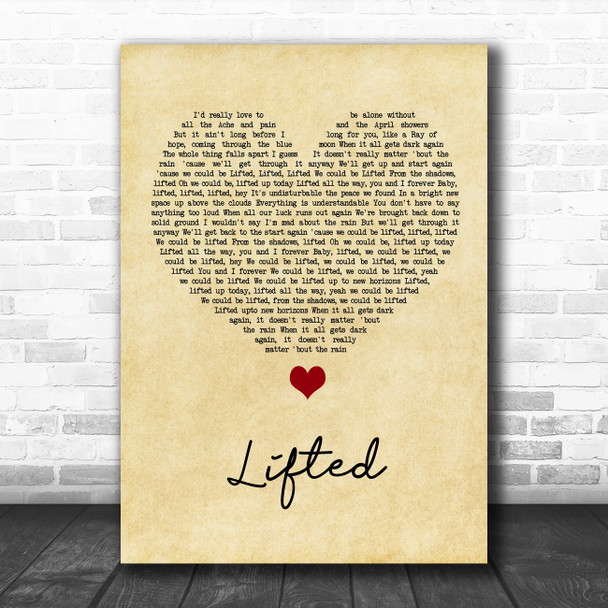 Lighthouse Family Lifted Vintage Heart Song Lyric Quote Music Print