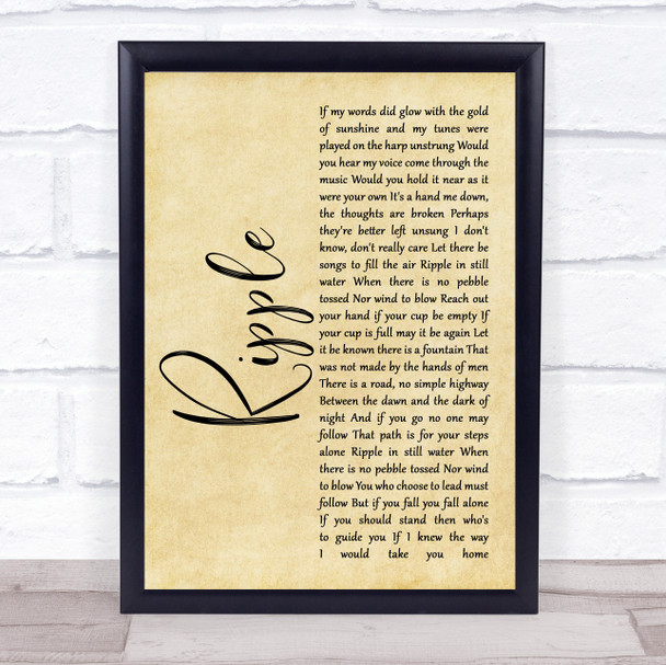 The Grateful Dead Ripple Rustic Script Song Lyric Quote Music Print