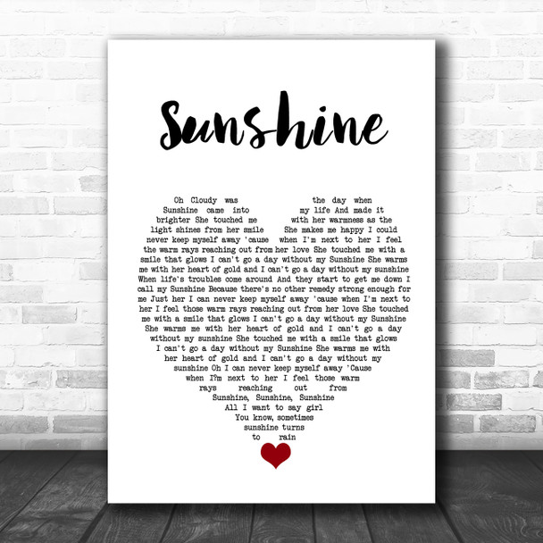 Alexander O'Neal Sunshine White Heart Song Lyric Quote Music Print
