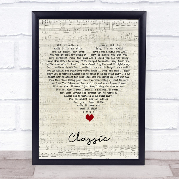 Adrian Gurvitz Classic Script Heart Song Lyric Quote Music Print