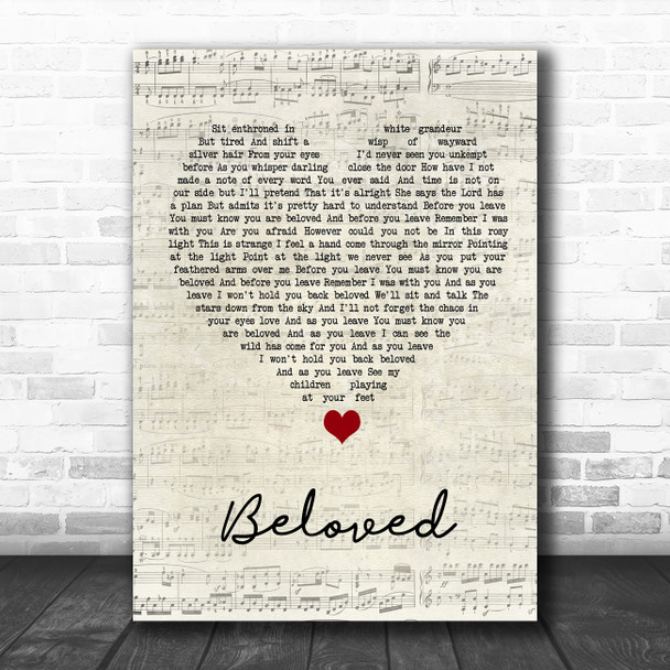 Mumford & Sons Beloved Script Heart Song Lyric Quote Music Print