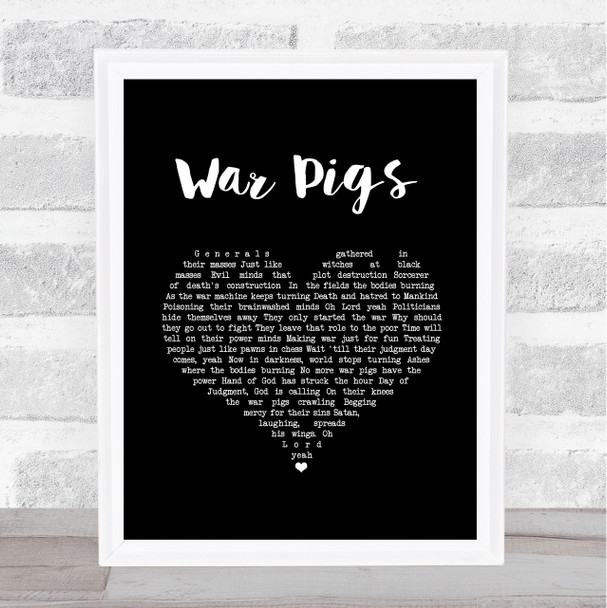 Black Sabbath War Pigs Black Heart Song Lyric Quote Music Print