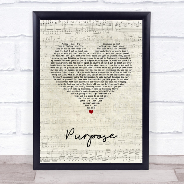 Justin Bieber Purpose Script Heart Song Lyric Quote Music Print