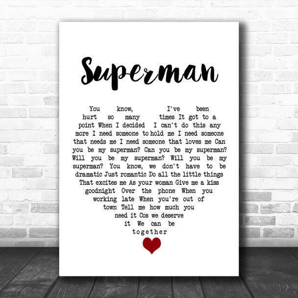 Black Coffee Superman White Heart Song Lyric Quote Music Print
