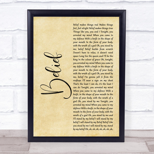 Gavin DeGraw Belief Rustic Script Song Lyric Quote Music Print