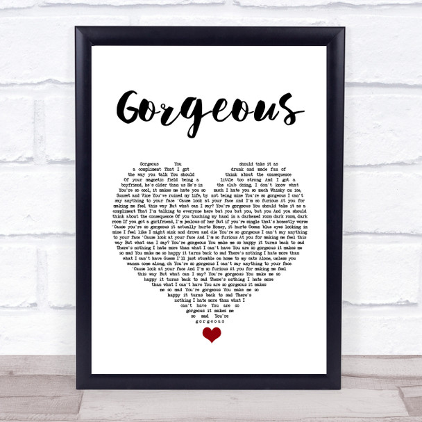 Taylor Swift Gorgeous White Heart Song Lyric Quote Music Print
