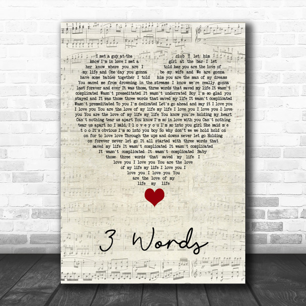 Cheryl Cole 3 Words Script Heart Song Lyric Quote Music Print