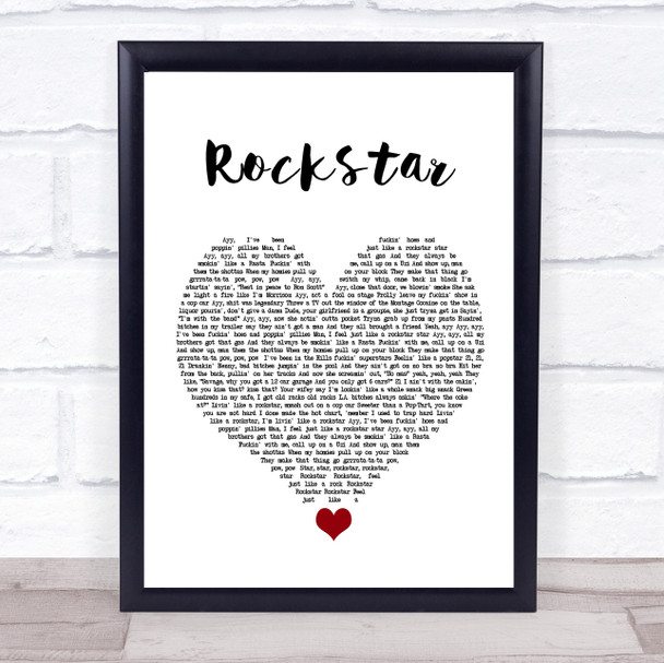 Post Malone Rockstar White Heart Song Lyric Quote Music Print
