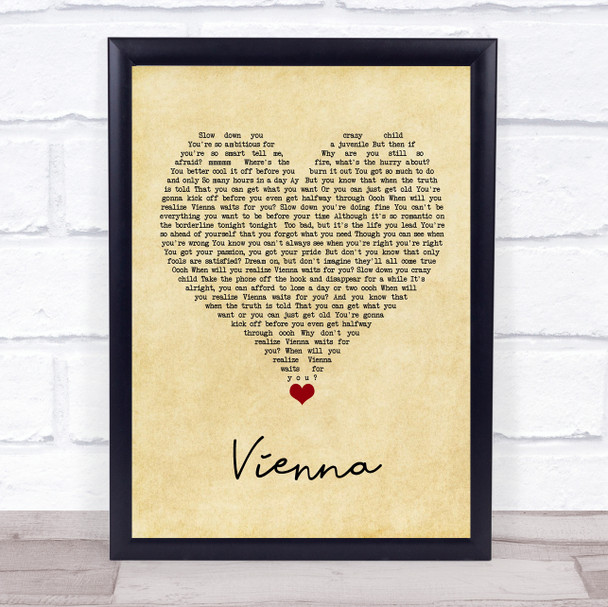 Billy Joel Vienna Vintage Heart Song Lyric Quote Music Print