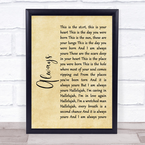 Switchfoot Always Rustic Script Song Lyric Quote Music Print