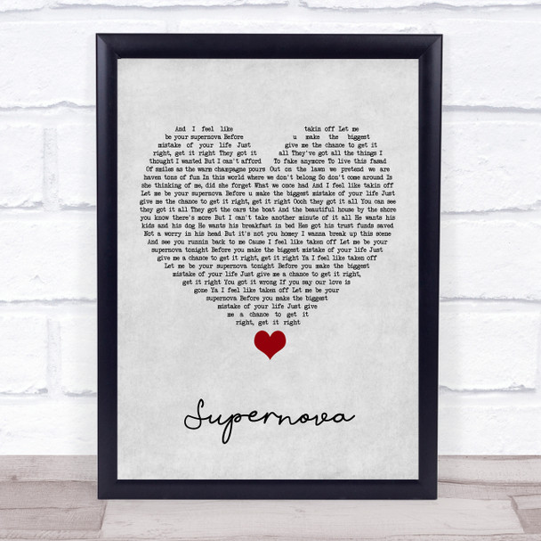 Mr Hudson Supernova Grey Heart Song Lyric Quote Music Print