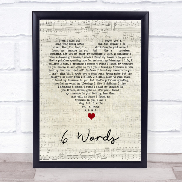 Wretch 32 6 Words Script Heart Song Lyric Quote Music Print