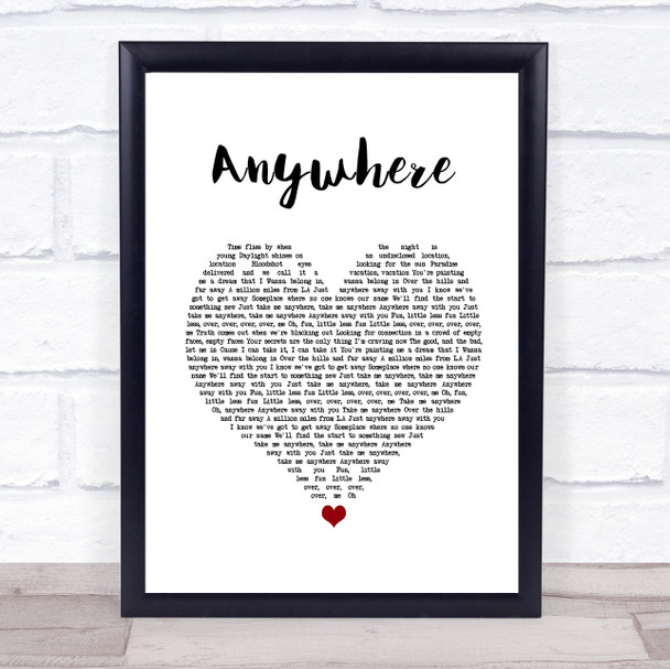 Rita Ora Anywhere White Heart Song Lyric Quote Music Print