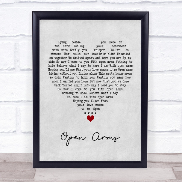 Journey Open Arms Grey Heart Song Lyric Quote Music Print