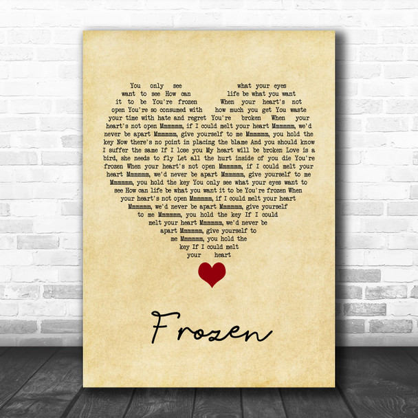 Madonna Frozen Vintage Heart Song Lyric Quote Music Print