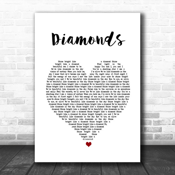 Rihanna Diamonds White Heart Song Lyric Quote Music Print