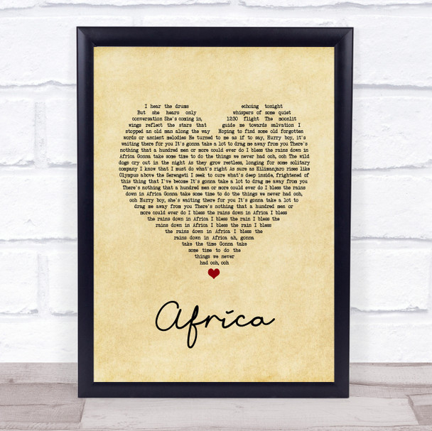 Toto Africa Vintage Heart Song Lyric Quote Music Print