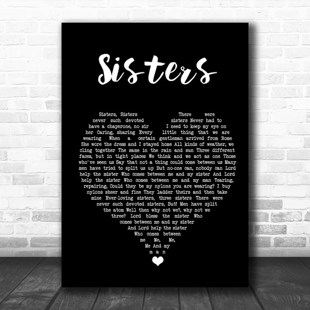 The Beverley Sisters Sisters Black Heart Song Lyric Quote Music Print