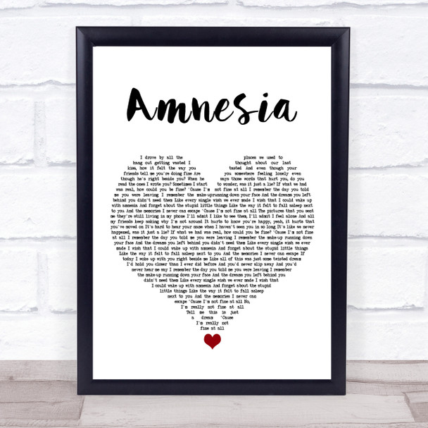 5 Seconds of Summer Amnesia White Heart Song Lyric Quote Music Print