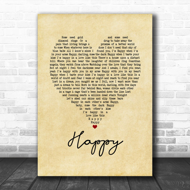 Bruce Springsteen Happy Vintage Heart Song Lyric Quote Music Print