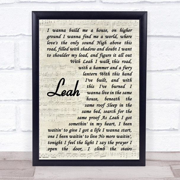 Bruce Springsteen Leah Vintage Script Song Lyric Quote Music Print