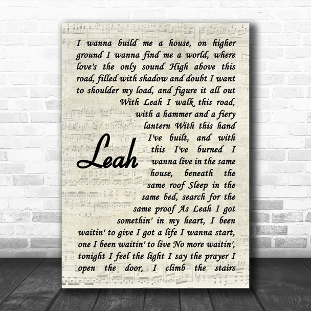 Bruce Springsteen Leah Vintage Script Song Lyric Quote Music Print