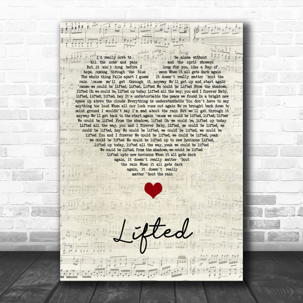 Lighthouse Family Lifted Script Heart Song Lyric Quote Music Print