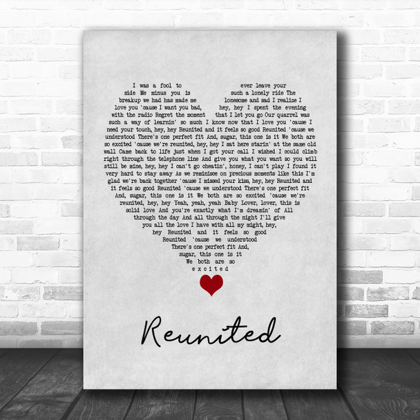 Peaches & Herb Reunited Grey Heart Song Lyric Quote Music Print