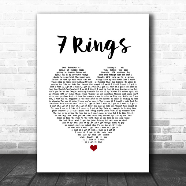 Ariana Grande 7 Rings White Heart Song Lyric Quote Music Print