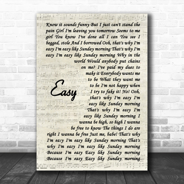 Lionel Richie Easy Vintage Script Song Lyric Quote Music Print