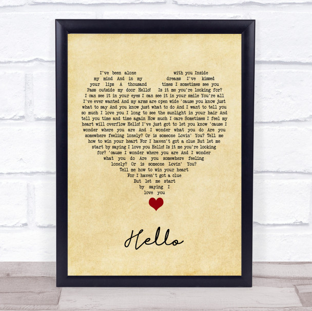 Lionel Richie Hello Vintage Heart Song Lyric Quote Music Print